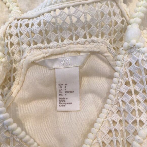 H&M Ivory Crinkle Chiffon & Eyelet Cover-Up Summer Dress size 4 - Picture 5 of 6